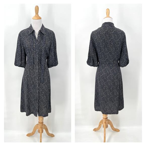 LK BENNET Tillila Silk Star Print Tea Dress Women 4 Navy Blue Beige Puff Sleeve - Picture 4 of 16